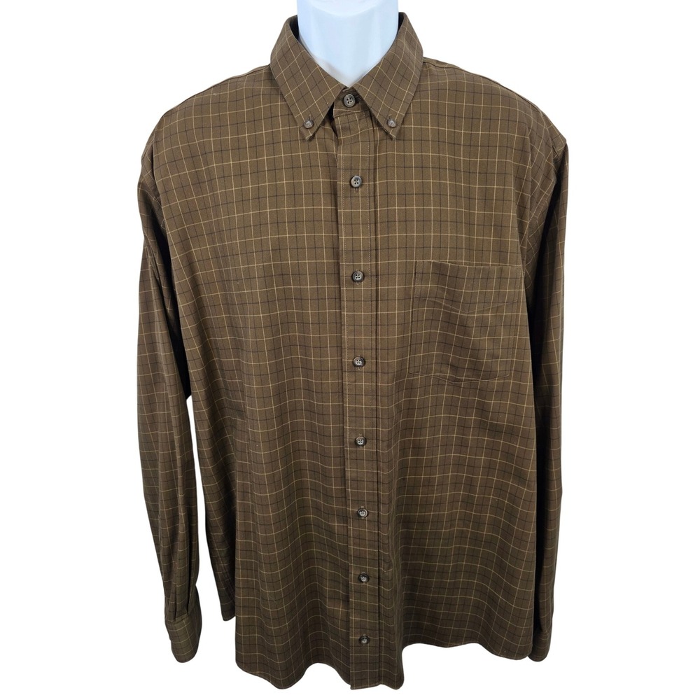 Eddie Bauer Mens Tall Large Brown Plaid Button Down Long Sleeve Shirt Nano /A244